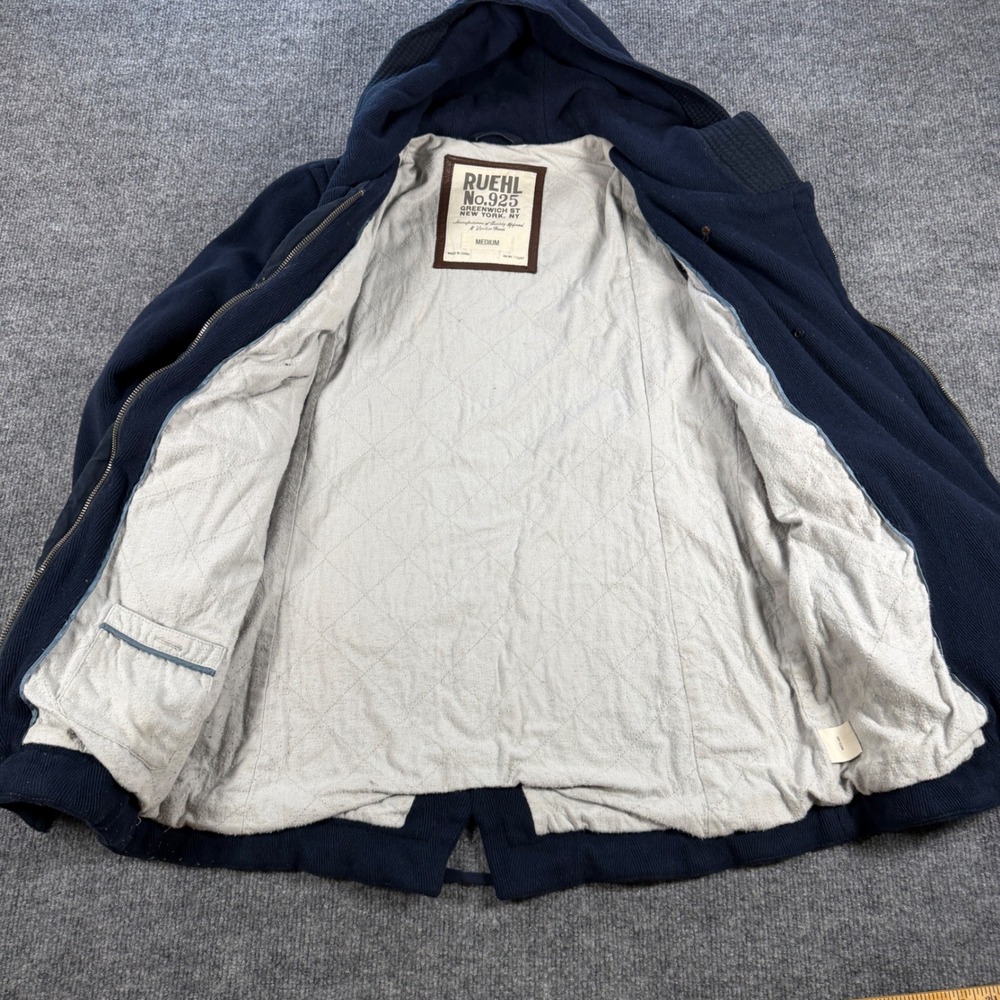 Ruehl No. 925 Hooded Peacoat Wool Blend Navy Blue Size Medium Dark Academia - Picture 5 of 14